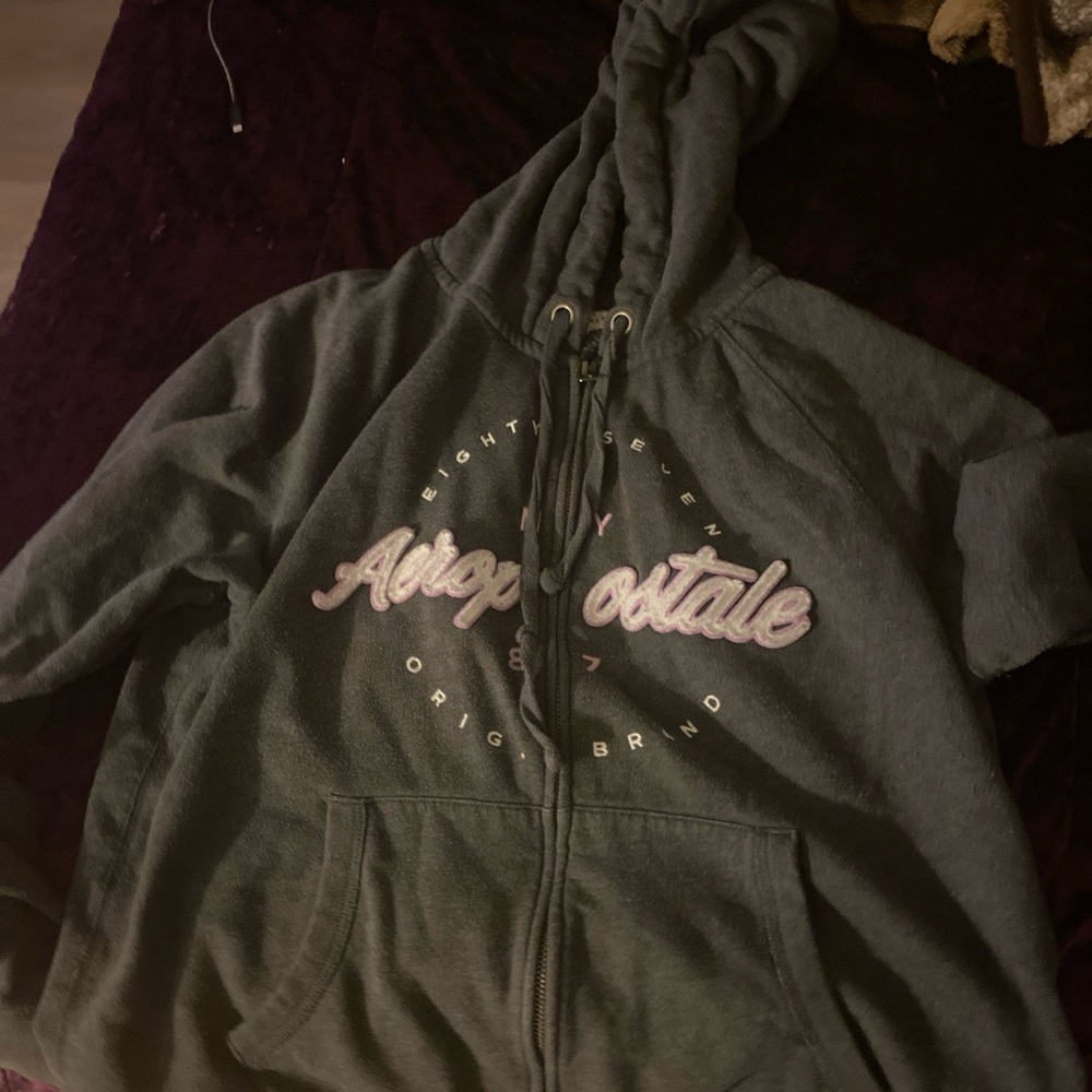 Aeropostale Gray Zip-Up Hoodie with Light Pink Logo